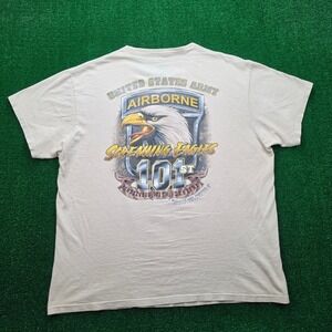 US Army 101st Airborne Screaming Eagles Graphic Tshirt Mens XL Tan Military